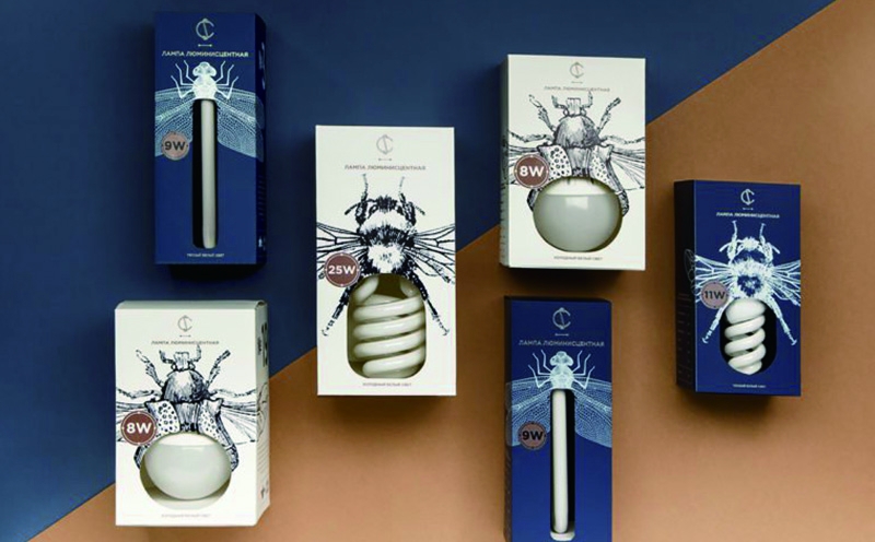 燈具插畫包裝設計,包裝色彩上采用白色和藍色的搭配，增加品牌的品質感